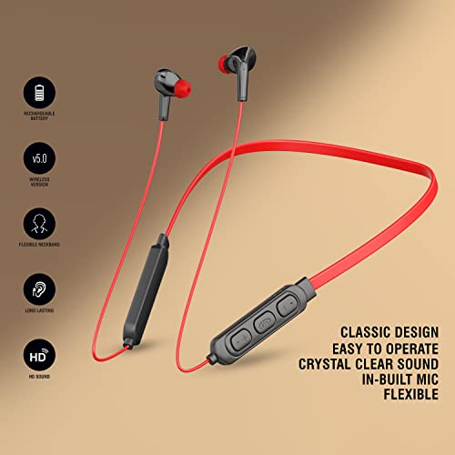 Image of UBON CL-118 Bluetooth Wireless in Ear Earphones with Mic, Up to 12 Hours Playtime, Hd Sound Quality, 10Mm Driver, V5.0 Bluetooth Headset (Red)