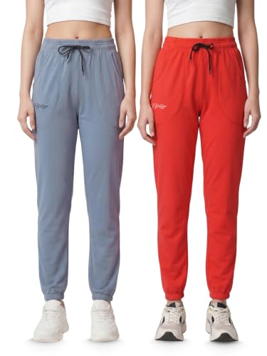Image of Fflirtygo Cotton Solid Joggers /Track Pant /Solid Pajama /Leggings �100% Export Quality Soft Cotton Night Wear /Pocket Pyjama for Women Combo Pack of 2Pcs, Blue and Grey