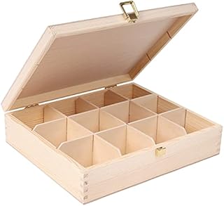 Creative Deco Unpainted Wooden Tea Box Storage | 12 Compartments | 29x25x7,5cm | Natural Wood | Luxury Compartment Organiser Bag Container Keepsake Caddy Chest for Chocolate & Coffee with Lid