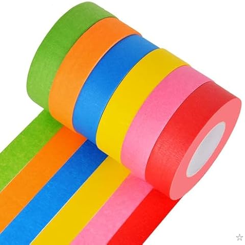 DEWEL Colored Masking Tape 1 Inch,6 Rolls 22 Yard Rainbow Color Teacher Tape for Classroom Supplies Decoration, Painter Paper Tape Washi Tape Art Craft Tape for Kid, Arts & Crafts Cover