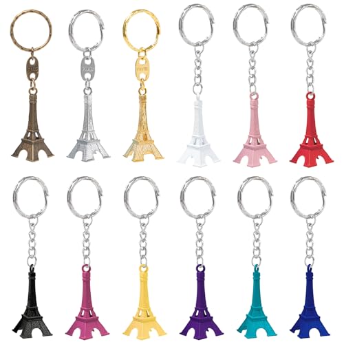 Sxutop 12 Piezas Llaveros Torre Eiffel Llavero Paris Souvenir Francia Llavero Mini Colgante Torre Eiffel Llaveros Colores Retro para Bolsos Regalos Fiestas (12 Colores)