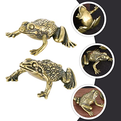 Milisten Wealth Toad 2Pcs Antique Brass Frogs Statue Fengshui Toad Animal Figurine Chinese Collectibles For Wealth Lucky Prosperity Protection Sculpture Gift Lucky Money Frog #TOP2