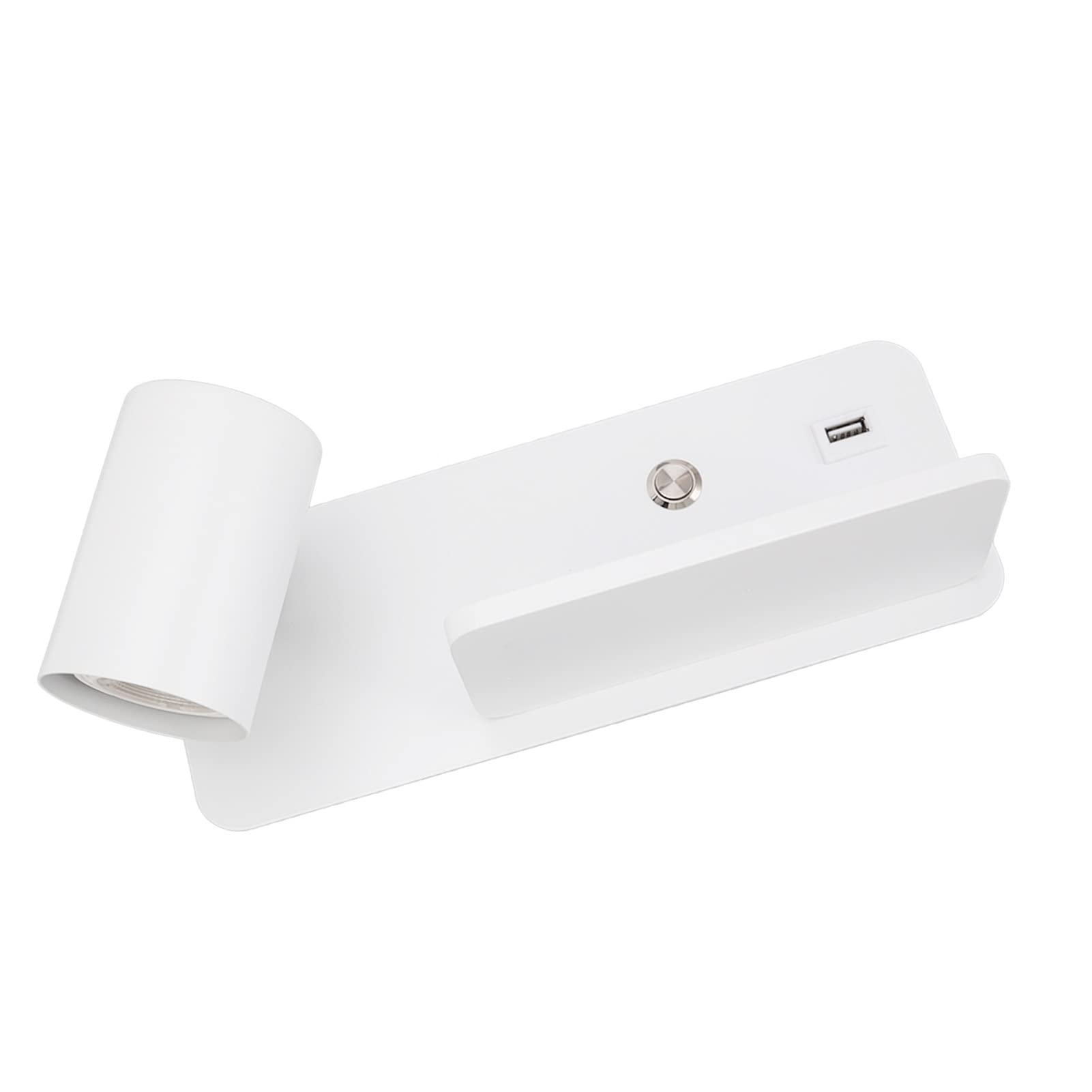 Wandleuchte, 330° Plus 150° Einstellbare USB Ladekabel Kabellos Einfache Stilvolle LED Wandleuchte mit flachem Ladefach für Schlafzimmer, Büro, Bett (weiße Links)