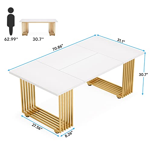 Tribesigns 70.9" Modern Office Desk, Wooden Computer Desk, White Executive Desk With Gold Metal Legs, Large Workstation For Home Office, Study Writing Desk, Small Conference Table For Meeting Room #TOP1