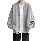 [Anzn] メンズ 秋服 和式カーディガン メンズ ボタ無地 羽織 長袖 和風 Vネックジャケット薄手 おしゃれ シャツ 軽量 通気性 春夏秋冬 服 大きいサイズ-hui-L