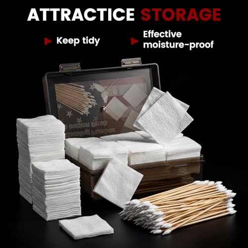 PINGMC Gun Cleaning Supplies - Gun Cleaning Patches and Long Cotton Swabs Set, 6\" Long Cotton Swabs, Lint Free Cloth Fit Most Caliber Firearms
