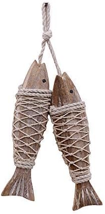 Only 2 Pieces Nautical Carved Wooden Fish Wall Hanging Ornaments Home Wall Rustic Wood Fish Sculpture Decor for Beach Theme Lake House Decorations
