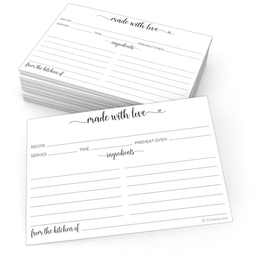 321Done Recipe Cards, Made with Love, 4x6, Set of 50, White, Heart Script