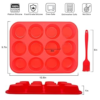Bongpuda Silicone Muffin Pan,2 Pack 2.8" 12 Cups Silicone Egg Bites Pan,Non-Stick,Easy to Release,BPA Free,for Egg Muffins,Cupcakes, Tarts, Breads (Black + Red)