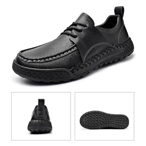 Men's Leather Lace-Up Loafers for Driving Travel & Hiking Hand-Stitched Business Casual Shoes Anti-Slip Rubber Sole Lightweight & Breathable Comfortable Walking Shoes for Men4