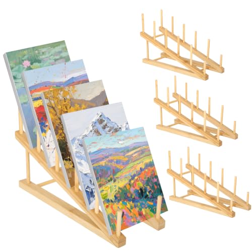 Image of Rainmae 4 Pcs Small Art Storage Rack Art Drying Rack for Classroom 5 Layers Wood Storage Stand Paint Display Rack for Canvas, Art Storage Organizer for Painting Canvas, Wooden Tabletop Art Rack