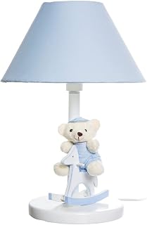 Abajur Madeira Urso no Cavalinho, Quarto Bebê Infantil Menino, Potinho de Mel, Azul