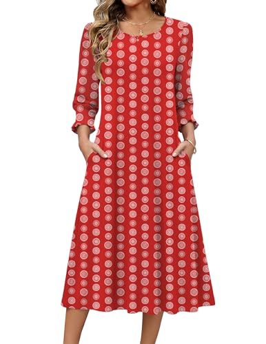 Zeagoo Dresses for Women Midi Dress Summer 3/4 Sleeve Dress for Women Floral Sundress Flowy Boho Dress with Pockets Floral-910 S
