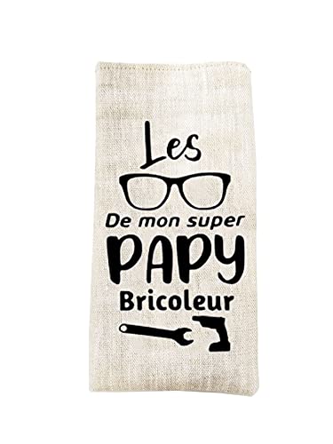 Etui à lunettes aimanté personnalisable | cadeau Fête des Grands-Pères| étui en lin et simili cuir motif Papy bricoleur