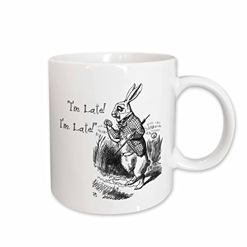 3dRose Alice in Wonderland White Rabbit. Im Late - John Tenniel illustration 11oz Mug