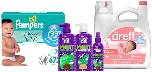 Baby Care Bundle of Pampers Baby Wipes + Dreft Baby Laundry Detergent Liquid + Aussie Kids Hair Care Set image 2
