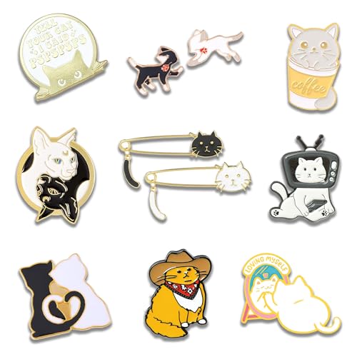 11Pcs Cat Cute Pins Sets Cartoon Enamel Pins Brooch for cat lovers Lapel Pins Badges Accessories
