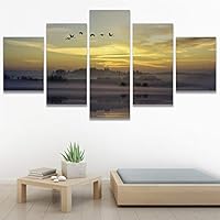 SIGNWIN 5 Panel Canvas Wall Art Modern Art Coastal Colorful Multicolor Photography Romantics Sunset for Home Decorations Ready to Hang - 60