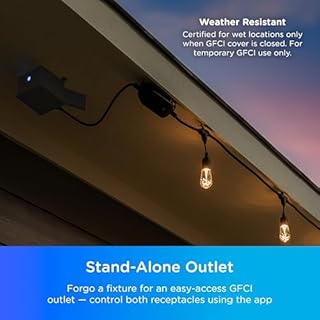 Enbrighten Vibe Add-an-Outlet Light Adapter, Smart Outdoor Outlet with Two GFCI Outlets for Porch Lights, Security Cameras, Direct Wire, Compatible with Alexa, Google Assistant, Black, 80753