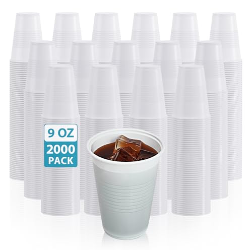 Lilymicky 2000 Pack 9 oz White Plastic Cups, Disposable Drinking Cups