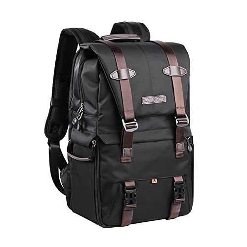 LANRU K&F Concept Camera Backpack Photographie Storager Bag Side Open Available for 15.6in Laptop with Rainproof Cover Tripod Catch Sangles for SLR DSLR Black Cover
