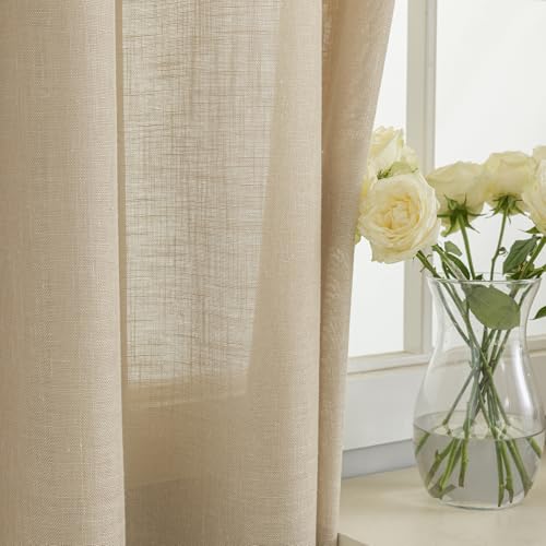 VOILYBIRD Linen Semi Sheer Curtains Tab Top Light Filtering Elegant Curtains & Drapes for Bedroom (Khaki, 52" W x 96" L, Pack of 2) by VOILYBIRD - Image 4