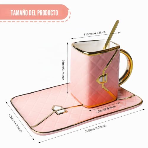 Miniatura 2 de Juego De Tazas Y Platillos Con Plato Y Cuchara, Taza De Café De Cerámica, 310 Ml, Tazas De Capuchino, Taza De Mocha, Regalo Para Madre, Novia, Cumpleaños, Día De San Valentín Rosa