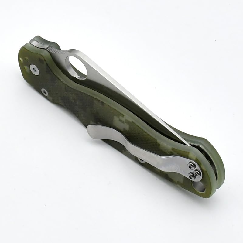 Klappmesser mit G10 Griff, 7Cr13MoV Stahl, Tarnmuster Grün, 21 cm Gesamtlänge, 8cm Klinge, 58 HRC Härte