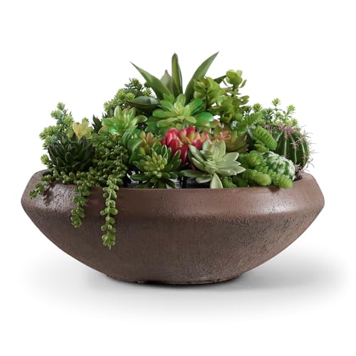 19"Dia x 6.3"H Weathered Concrete Lotus Bowl Planter, Large Succulent Pot