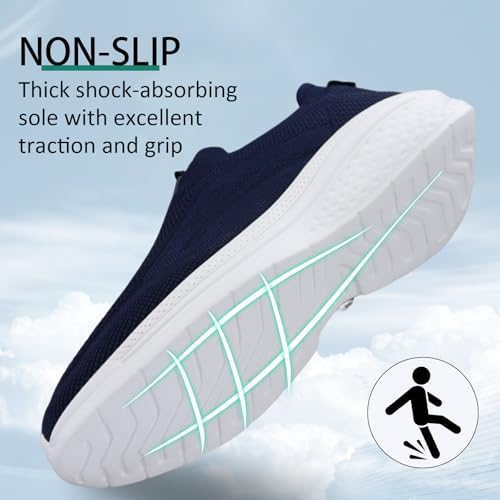 Giniros Męskie buty typu sneaker, bez sznurowadeł, wsuwane, z siateczki, oddychające, lekkie buty do biegania, na co dzień, wygodne buty sportowe, lekkie, do biegania na świeżym powietrzu, granatowy