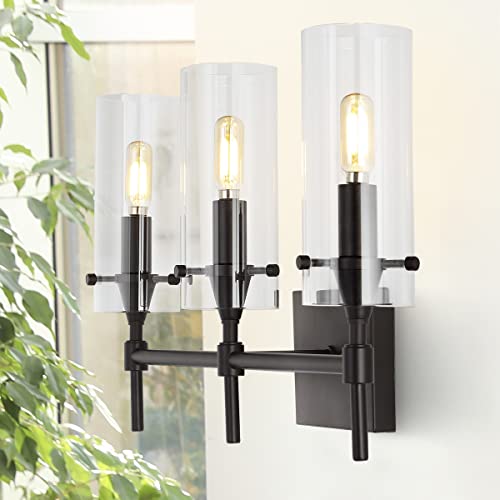 JONATHAN Y 21.25" Oil Rubbed Bronze/Clear Modern Farmhouse LED Vanity Light Sconce, Clear Glass Cylinder Shade, Wall Lamp for Bathroom Mirror Hallway Entryway, LED Bulb Included (JYL7807A) by JONATHAN Y - Used condition - Image 2