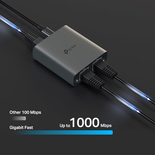 TP-Link Ethernet Splitter 1 to 2, 1000 Mbps High Speed Dual-Port Internet Splitter, Compatible w/ Cat8/7/6/5e/5, USB-C & Ethernet Cables Included, Aluminum Case, Plug and Play for Routers & More EH210 - 2