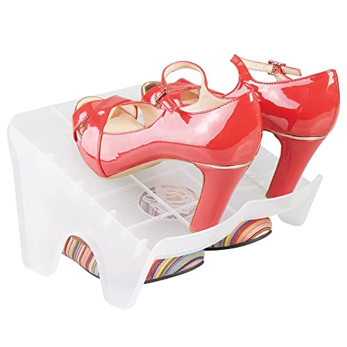 Mdesign Compact Plastic Double Shoe Slot Stacker And Organizer Rack, Closet Space-Saver - Holds Sandals, Heels, Flats, Sneakers, Wedges - 8 Pack - Clear Frost #TOP6