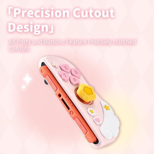 Image of Geekshare Protective Case Set Compatible with switch 2, PC Back Plate with Silicone Joysticks Covers, Includes 2 Thumb Grips, Waterproof Protection - Star Wing Series (Pink)