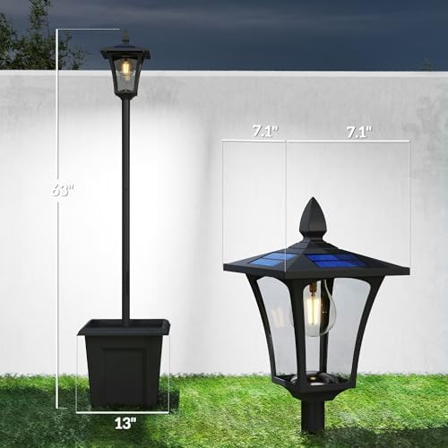 Outsunny 63" Solar Lamp Post Lights 2 Pack, Waterproof LED Solar Light Posts with Planter, Outdoor Lamps for Patio, Backyard, Pathway, Garden, Lawn, Black — view 6