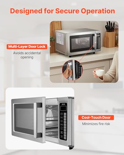 Image of VEVOR Commercial Microwave Oven, 0.9 Cu Ft, 1000W Digital Stainless Steel Countertop Microwave Oven with Touchscreen, 10 Cooking Presets, 5 Power Levels, Multi-Lock Door & Easy Clean for Restaurants