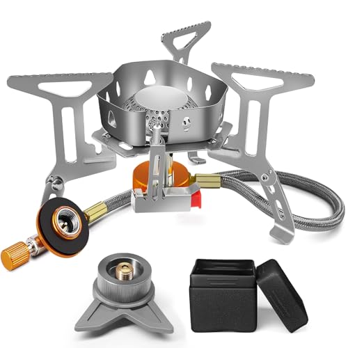 AUTOPkio Fornello da Campeggio 3500W, Mini Portatile Stufa da Campeggio Antivento con Accensione Piezoelettrica, Fornellino a Gas da Campeggio per Outdoor Picnic Trekking