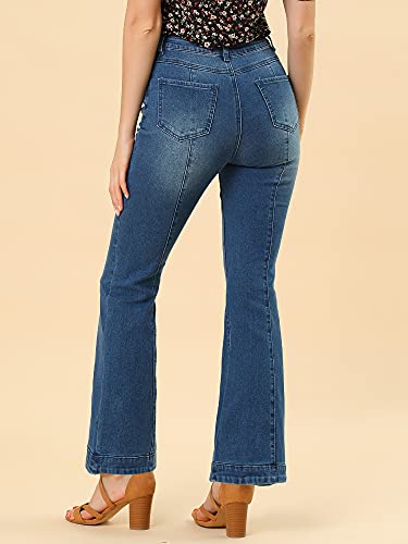 Allegra K Women's High Waist Flare Jeans Retro Stretchy Denim Jean Pants Bell Bottoms Jeans Medium Dark Blue #TOP4