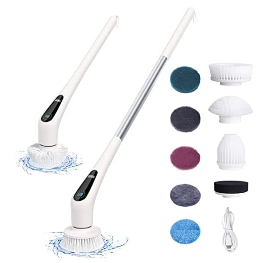 AIRSEE Electric Spin Scrubber, Cordless Spin Scrubber with LED Screen, 9 Replaceable Brush Heads and Adjustable Extension Handle, Power Cleaning Brush for Bathroom, Floor, Tub, Shower, Tile, Grout
