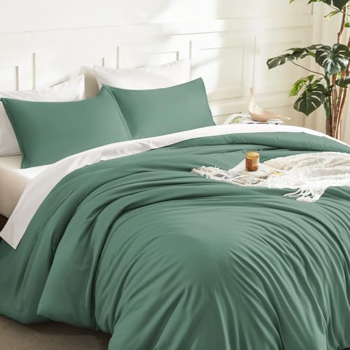 Image of Litanika Comforters Full Size Haze Green, 3 Pieces Lightweight Solid Bedding Set & Collections, All Season Fluffy Bed Set (79x90 Inches Comforter & 2 Pillowcases)