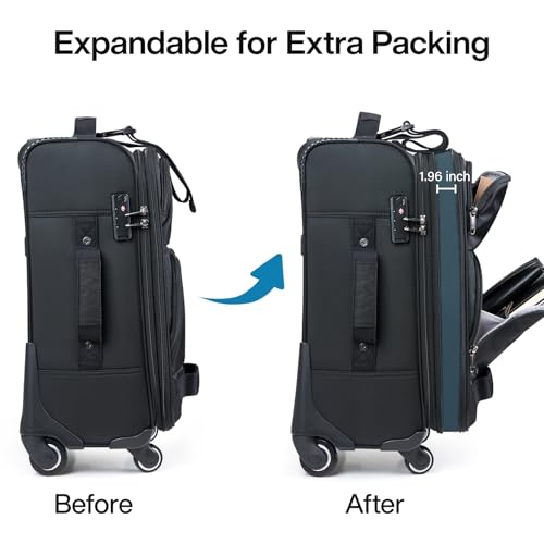 Hanke 20 Inch Softside Expandable Carry On Luggage with Spinner Wheels, Rolling Suitcase Travel Luggage with TSA Approved Luggage,Black by Hanke - Image 2