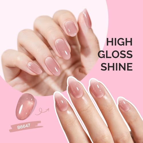 Image of MelodySusie Jeweliver Jelly Gel Nail Polish, 0.5Fl.oz Clear Sheer Pink Gel Polish Soak Off UV LED Light Cure Gift for Women Manicure Nail Art DIY at Home B6647