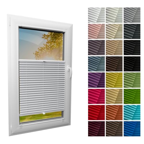 STELGE - Premium Plissee ohne Bohren I nach Maß I Breite 30-129 cm I Höhe 50-149 cm I Blickdicht und Lichtdurchlässig Rollos I Hochwertigsten Materialien I 24 Farben