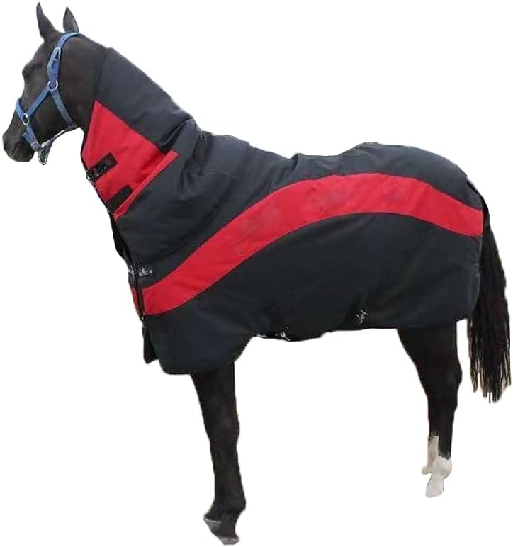 Horse Turnout Blanket,1600D Waterproof Medium Weight Winter Blanket for Horse,(220g Filling) with Detachable Neck Cover, Horse Blanket for Real Horses