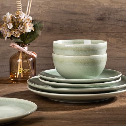 Image of GBHOME Dinnerware Sets For 6, 24Pcs Stoneware Plates and Double Bowls Sets, Dishwasher&Microwave Safe