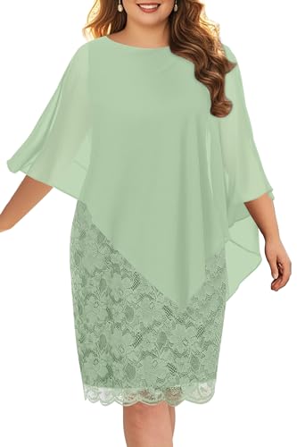 Women Mother Bride Dresses Plus Size Sage Green Wedding Guest Cocktail Lace Chiffon Overlay Pencil...