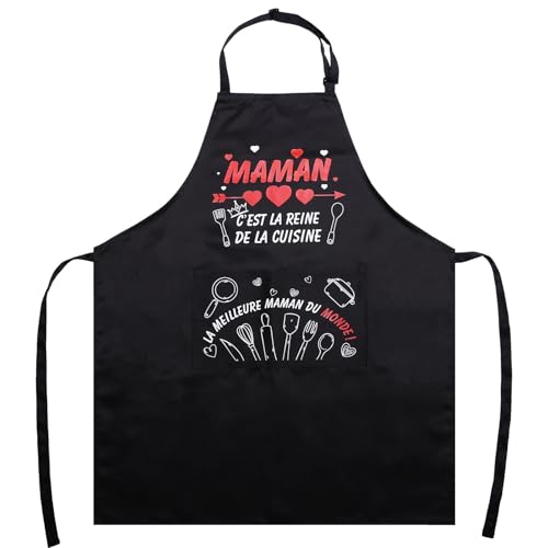 GWHOLE Tablier Cuisine Femme Cadeau Maman - Tissu Oxford 200g Hydrofuge avec 2 Poches - Tablier Maman Réglable pour Fête des Mères Anniversaire