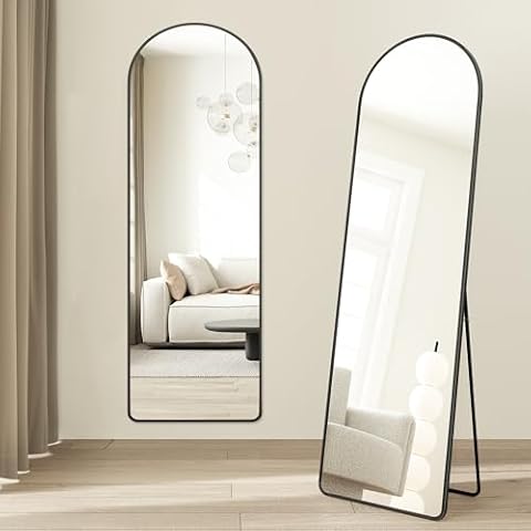 SONGMICS Full Length Mirror, Arched Full Body Floor Mirror with Stand, Aluminium Alloy Frame Cover