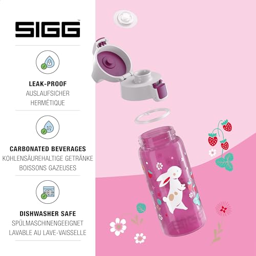 SIGG - Trinkflasche Kinder - Viva One Happy Bunnies - Für Kohlensäurehaltige Getränke Geeignet - Auslaufsicher - Spülmaschinenfest - BPA-frei - Sport & Schule - Pink - 0,5L