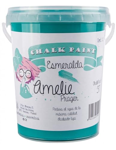 IberNorma Amelie Prager 1 Litro Pintura a la Tiza para muebles, Chalk paint para decoración y manualidades en madera 1L (37 Esmeralda)